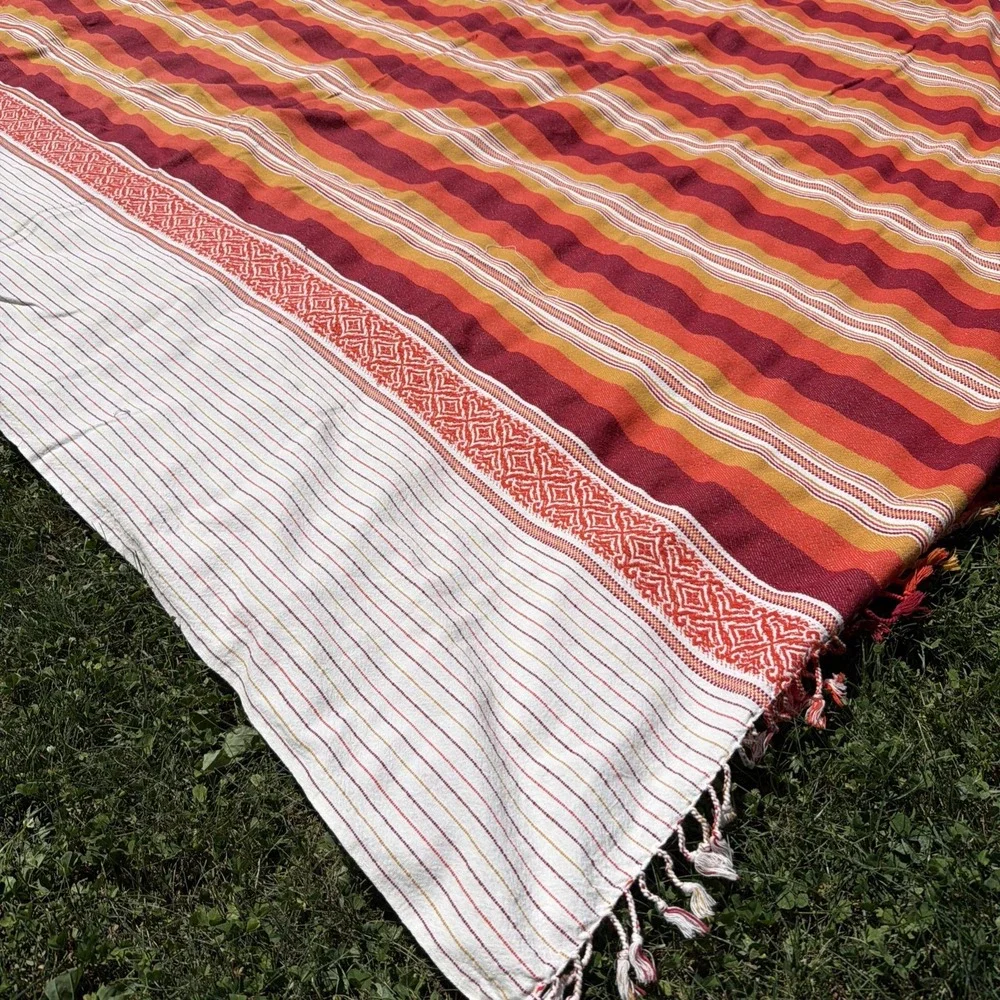 Vintage 100% Cotton Handwoven Colorful MCM Striped Blanket Rug Bangladesh 96x82